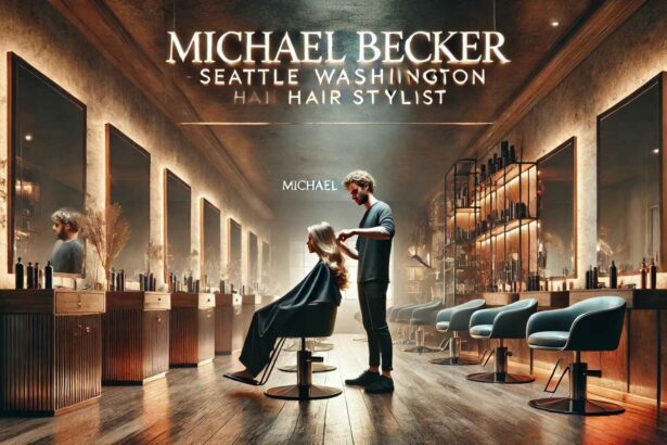 Michael Becker Seattle Washington Hair Stylist working on a client’s hair in a modern salon.
