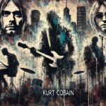 A grunge-style painting inspired by Kurt Cobain art and expressive artwork, featuring dark colors, rough brushstrokes, and abstract elements.
