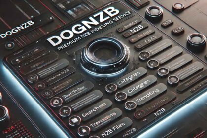 DogNZB premium NZB indexing service with a futuristic digital interface.
