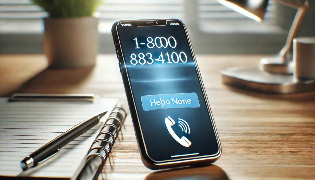 A modern smartphone screen displaying the 1-800-883-4100 phone number in bold.