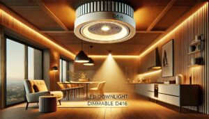 A close-up 3D render of 6 LED Downlight Dimmable D416 with a warm glow.