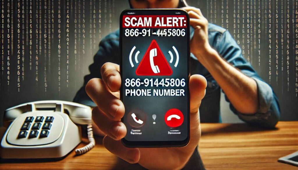 Scam Alert on 866-914-5806 Phone Number displayed on a smartphone screen.