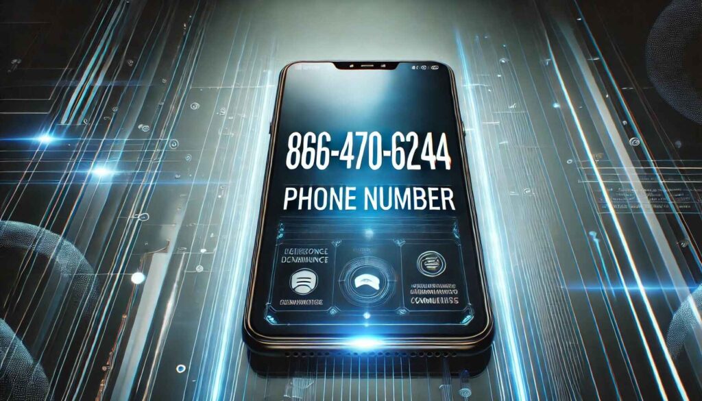 866-470-6244 Phone Number displayed on a smartphone screen with a modern digital theme.
