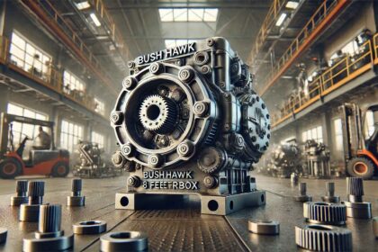 The Bush Hawk 8 Feet Gearbox in a factory, showing its strong metal body and design