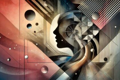 A surrealist artwork inspired by Man Ray Minotaur, featuring abstract shapes and bold contrasts.