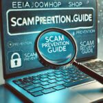 eeiaoiwol.shop review with magnifying glass and scam prevention theme.