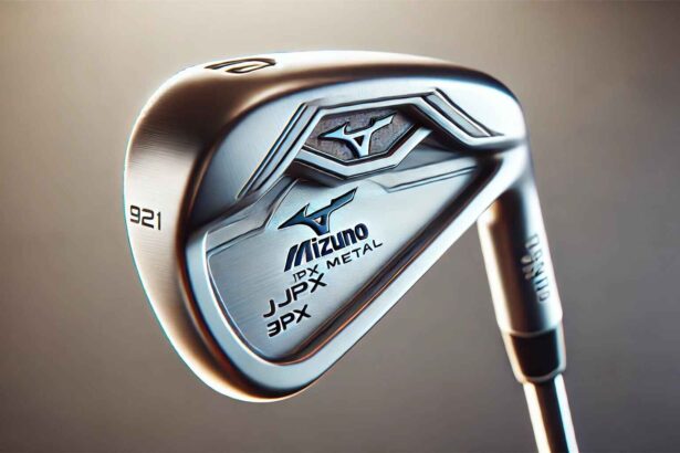 Mizuno JPX 921 Hot Metal golf iron with a sleek silver finish.