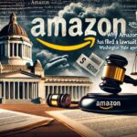 Amazon lawsuit against a Washington State agency featuring legal documents, a judge’s gavel, and the Washington State Capitol.