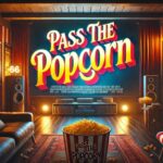 PassThePopcorn home theater setup with a big screen, popcorn, and cozy lighting.