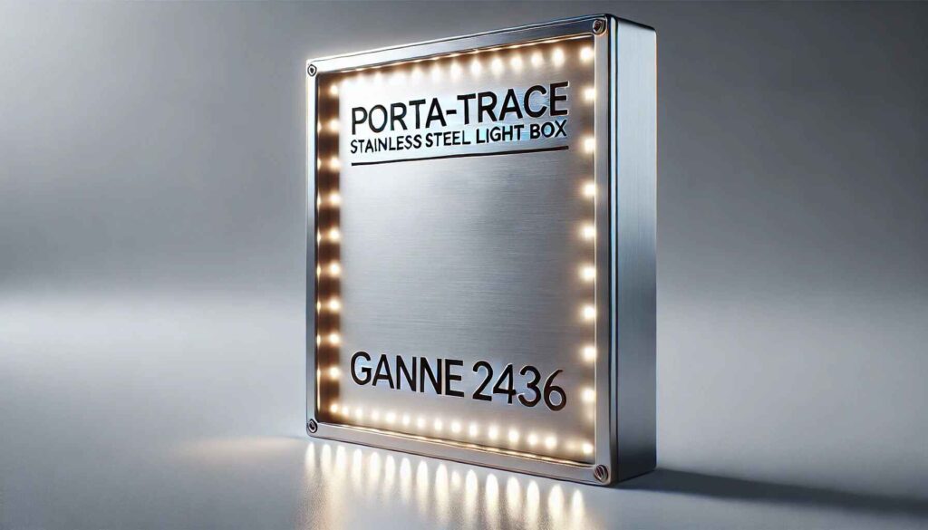 Porta-trace / Gagne 2436 stainless steel LED light box with a sleek rectangular design and glowing LED surface.