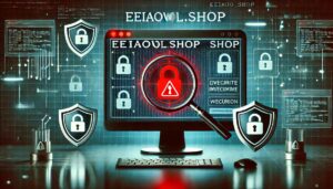 eeiaoiwol.shop warning sign with security icons.