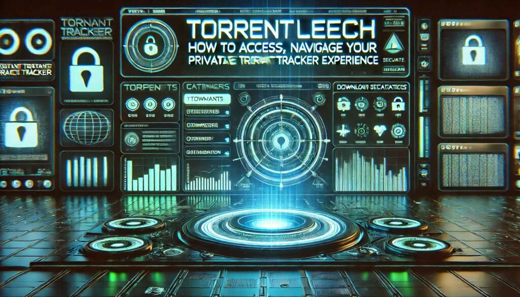 TorrentLeech digital interface with secure login, torrent categories, and download stats.