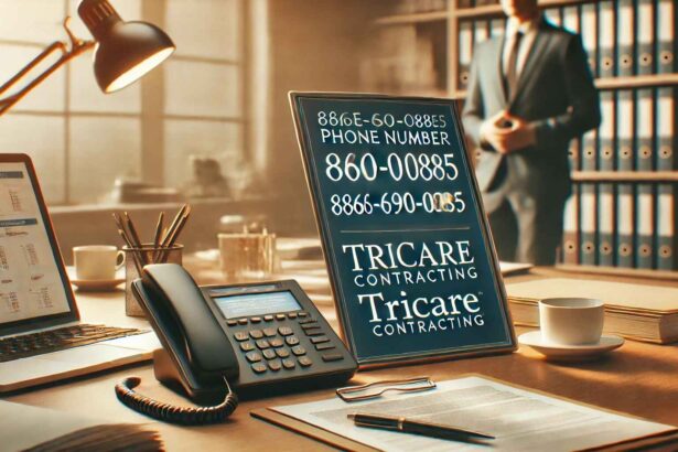 866-690-0885 Phone Number displayed on a phone in a TRICARE Contracting office setting.