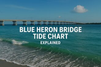 Blue Heron Bridge Tide Chart | Explained – a scenic view of the bridge at high tide, with vibrant sky and water reflection.