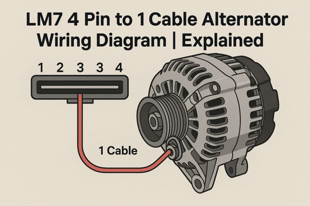 LM7 4 Pin to 1 Cable Alternator Wiring Diagram | Explained - a digital breakdown of wire connections from plug to alternator.