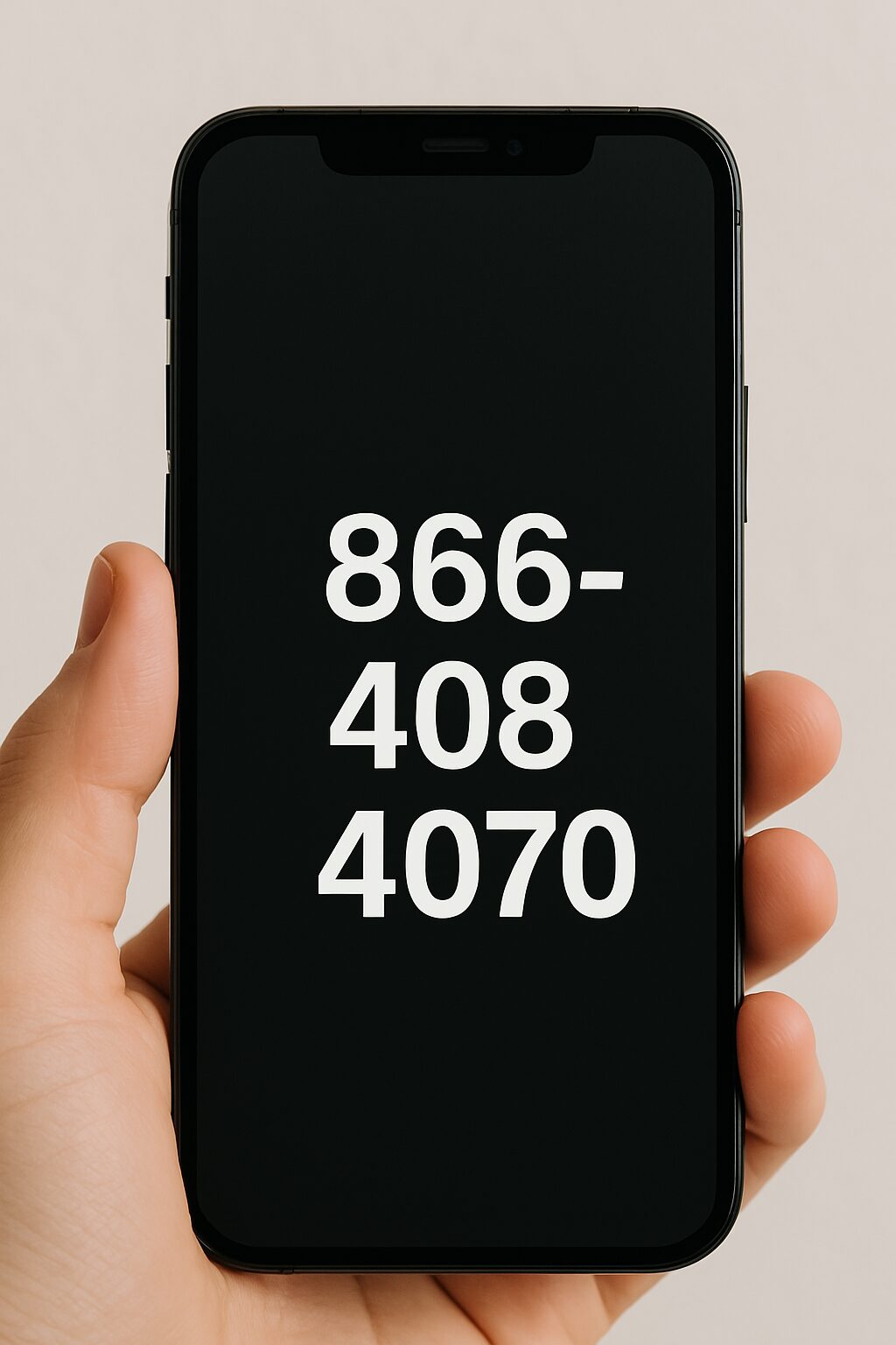 Image showing the phone number 866-408-4070 on a smartphone screen.
