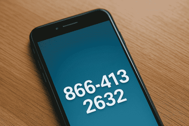 Smartphone screen displaying contact number 866-413-2632