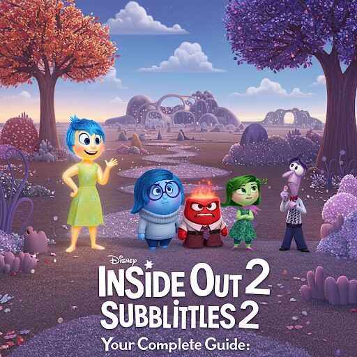 Inside Out 2 characters with multilingual subtitle guide background