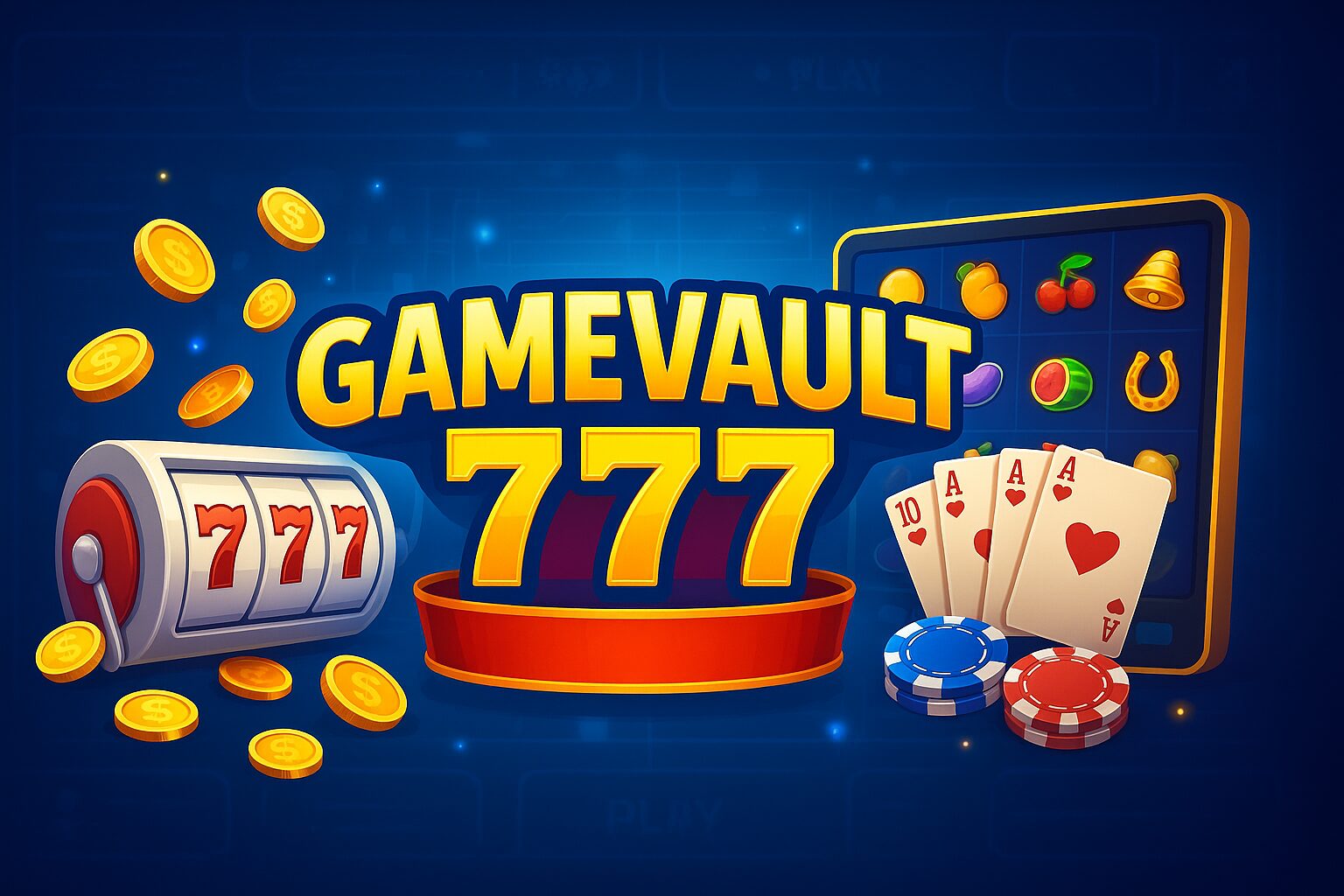 GameVault 777 digital illustration featuring slot machines and casino elements