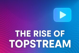 The Rise of TopStream digital cover image with vibrant gradient background and play button icon