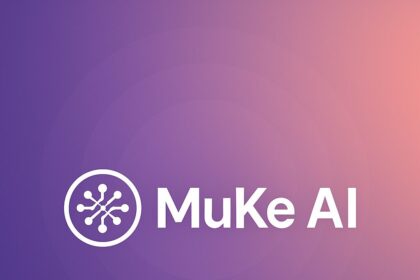 MuKe AI logo on gradient background featuring neural network symbol