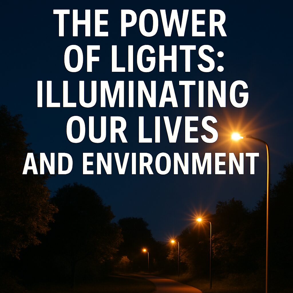 Lights illuminating a quiet nighttime pathway with street lamps and trees on either side