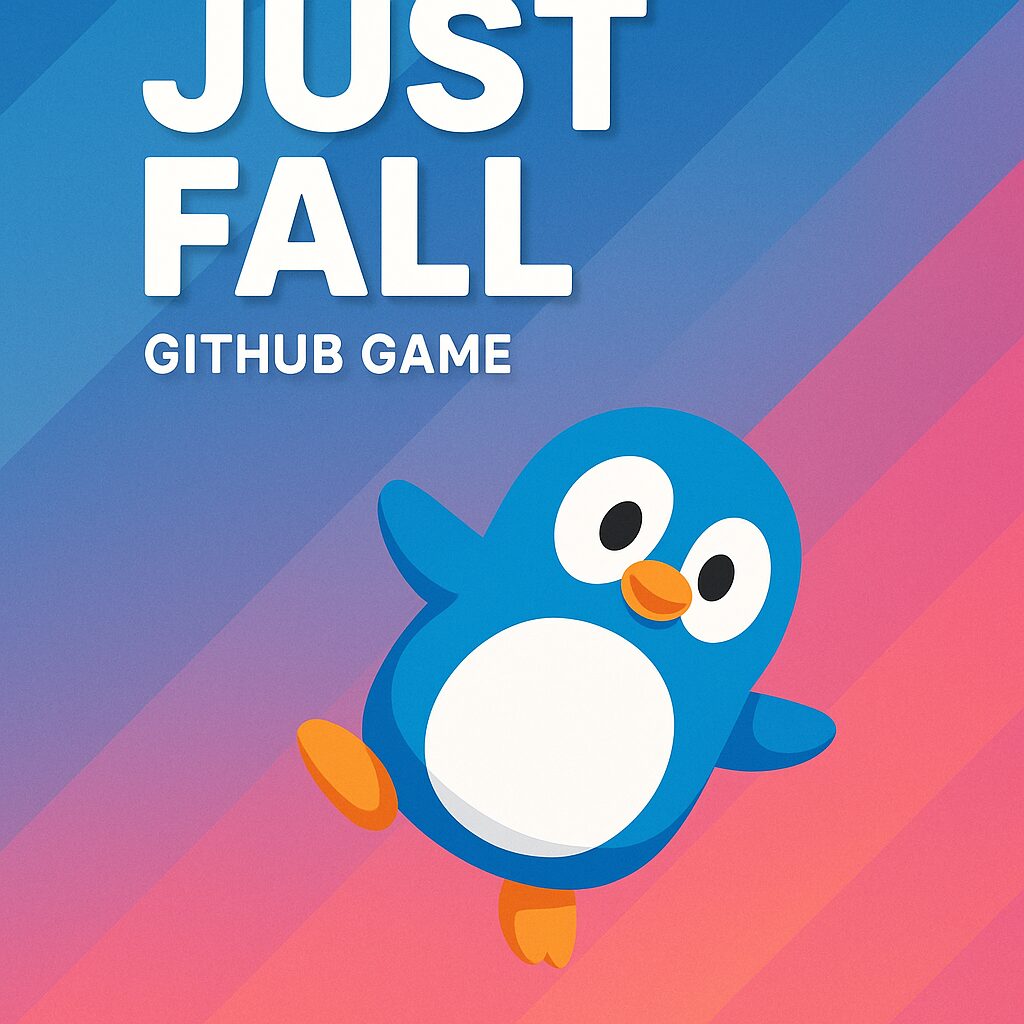 ust Fall GitHub gameplay featuring the iconic penguin character mid-fall in a vibrant digital landscape