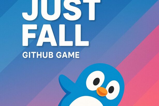 ust Fall GitHub gameplay featuring the iconic penguin character mid-fall in a vibrant digital landscape