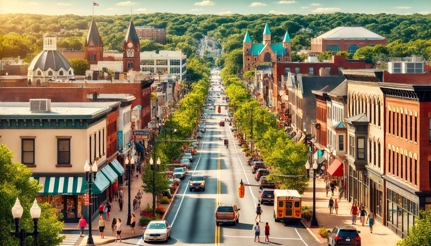 south orange avenue in the morning with pedestrians and local shops