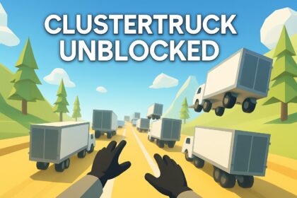 First-person gameplay scene from cluster rush unblocked showing trucks in motion