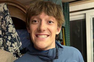 Life photo, Smiling Alaskan climbing star Balin Miller, age 23,